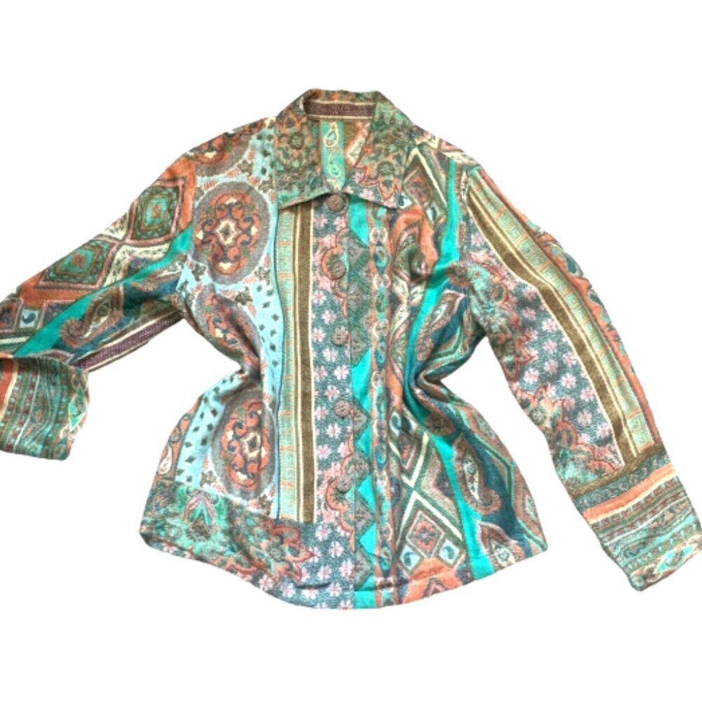Handmade OS Soft Button Up Shirt/Shacket‎ BOHO Mixed Pattern 128H